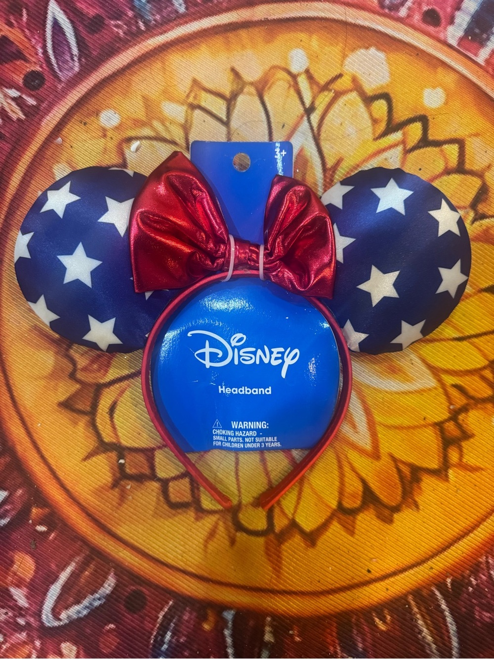 Disney Patriotic Minnie Ear Headband with Red Bow and Navy Star Ears
